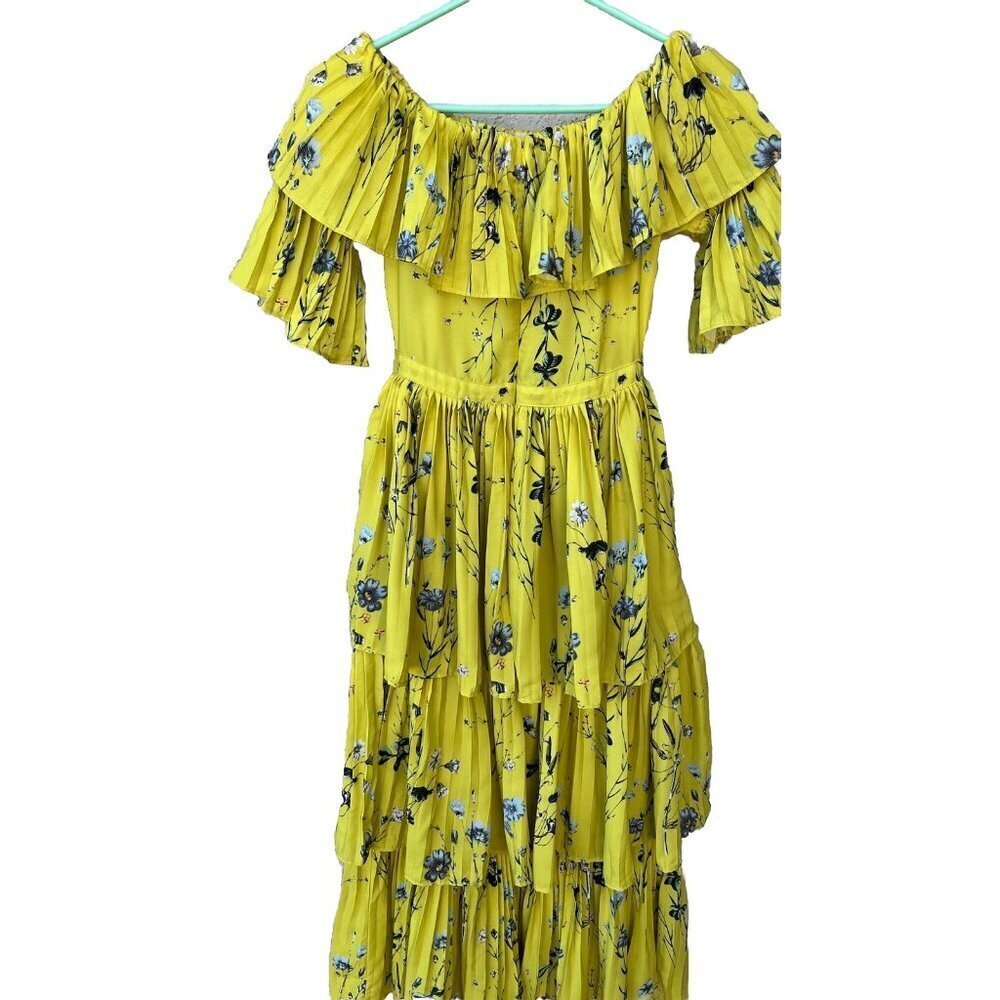Few moda Women's Yellow Floral Off the Shoulder Pleated Maxi Dress Size S NWOT - Picture 15 of 16